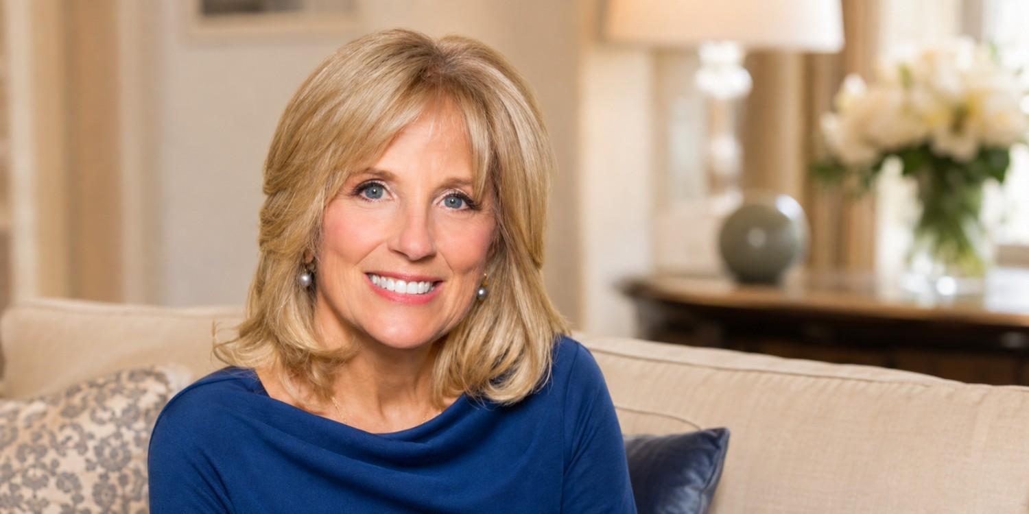 Jill Biden age biography feature image in a living room setting